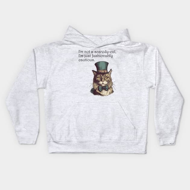 Fashionably Cautious Feline Kids Hoodie by BalderdashBTQ